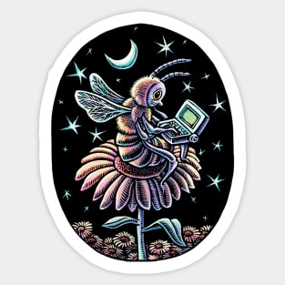 Bee Working at Night Sticker